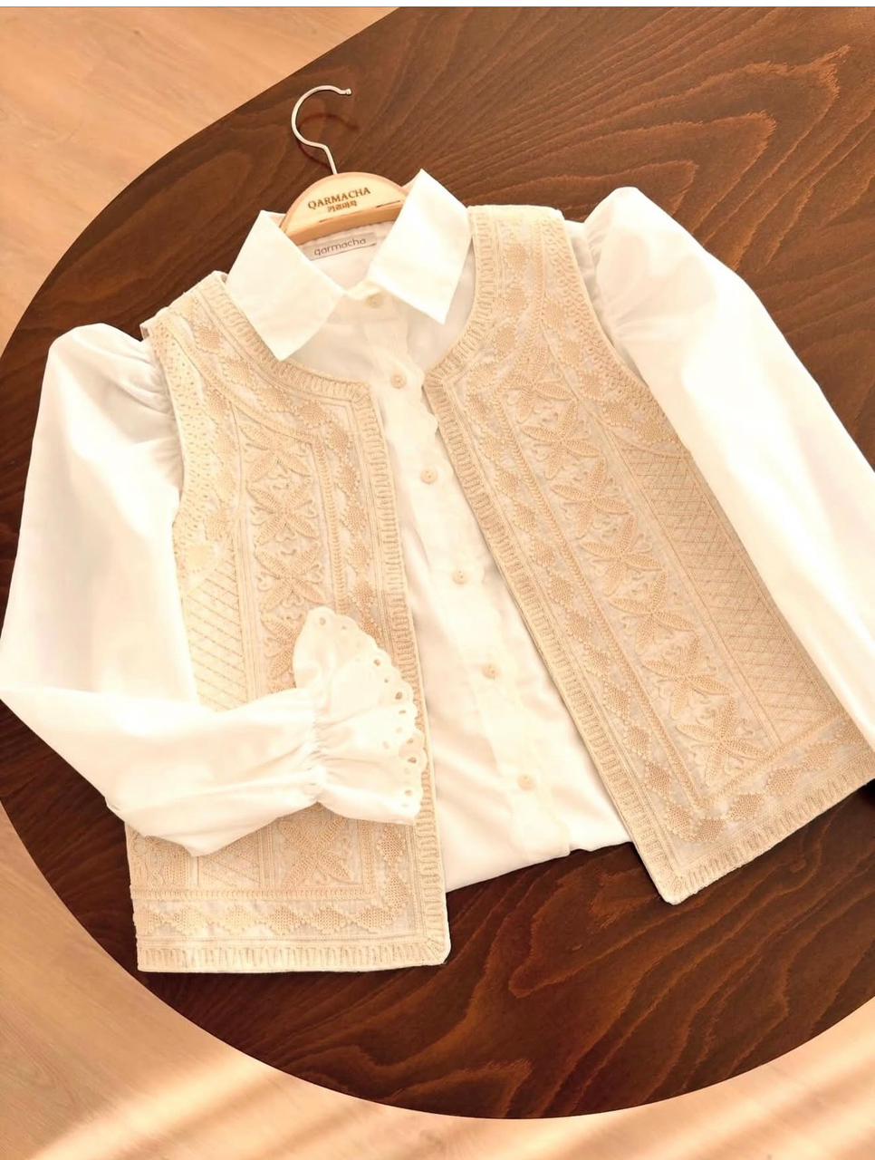 Off-White Linen Handmade Embroidered Vest