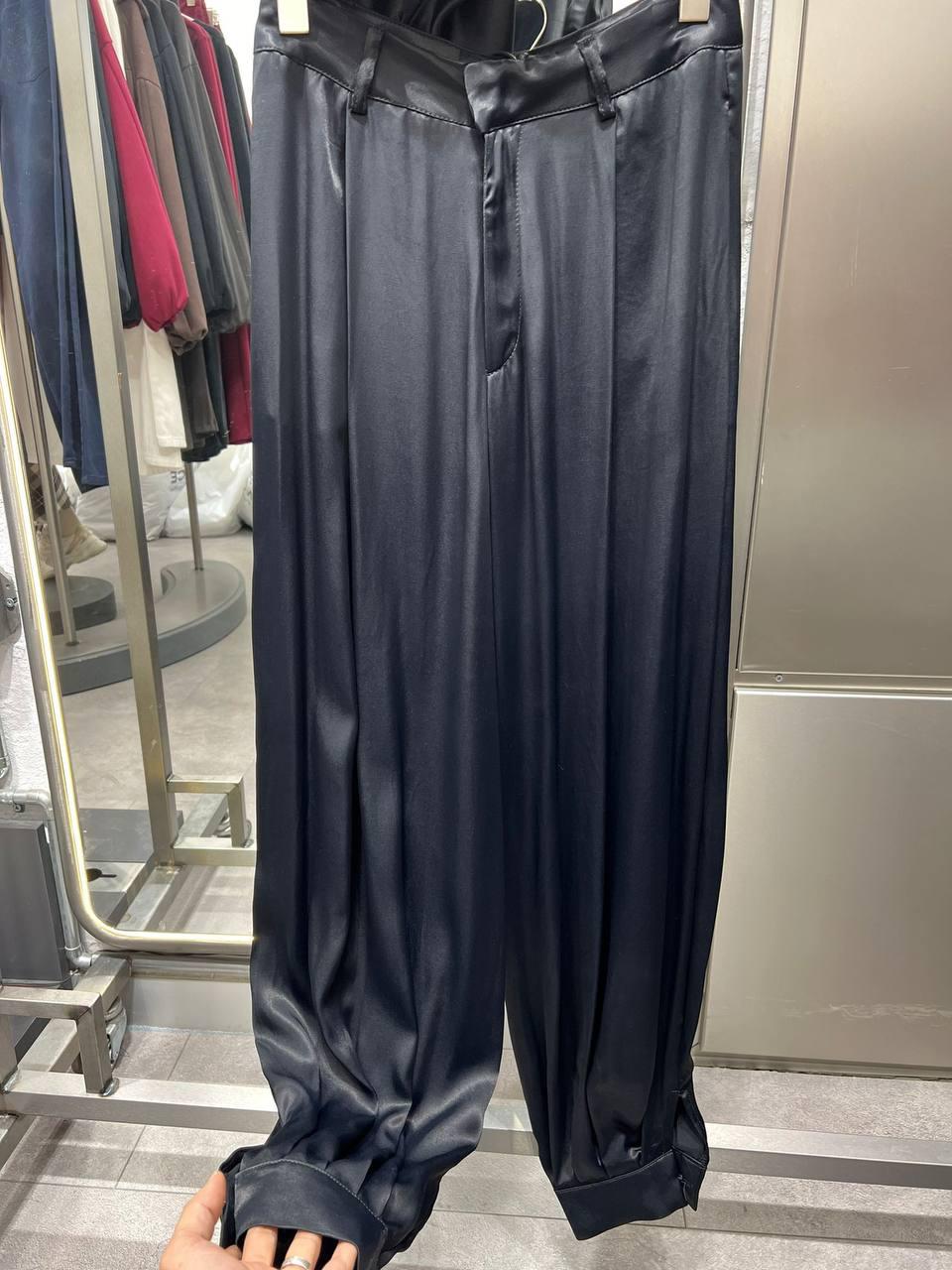 Black Satin Button Cuff Pants