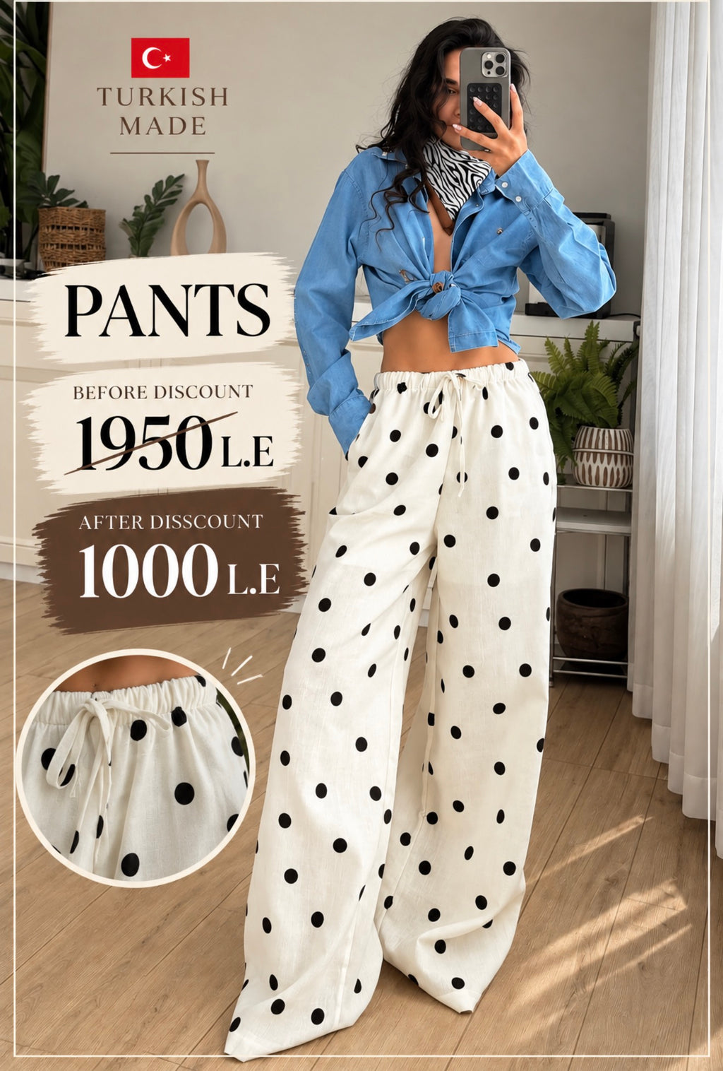 White Polka Dot Wide-Leg Pants