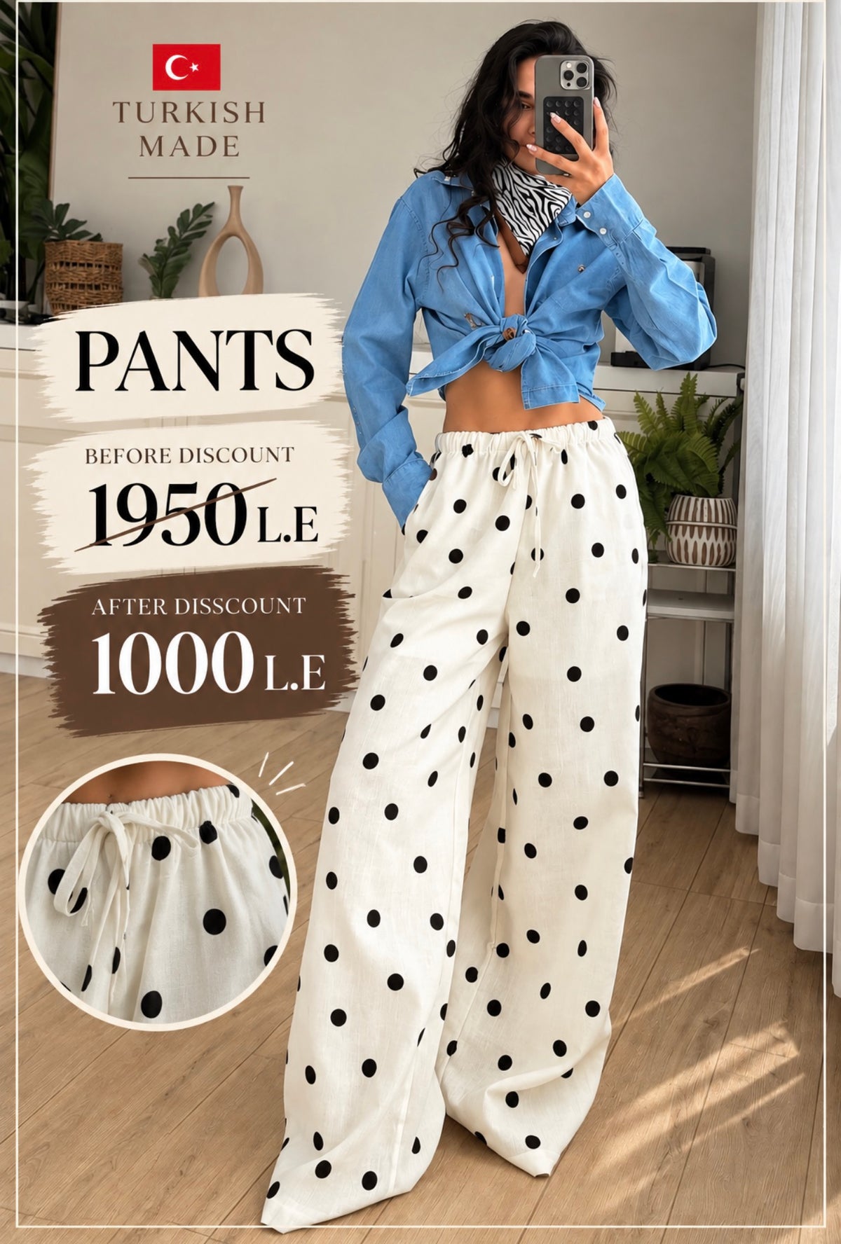 White Polka Dot Wide-Leg Pants