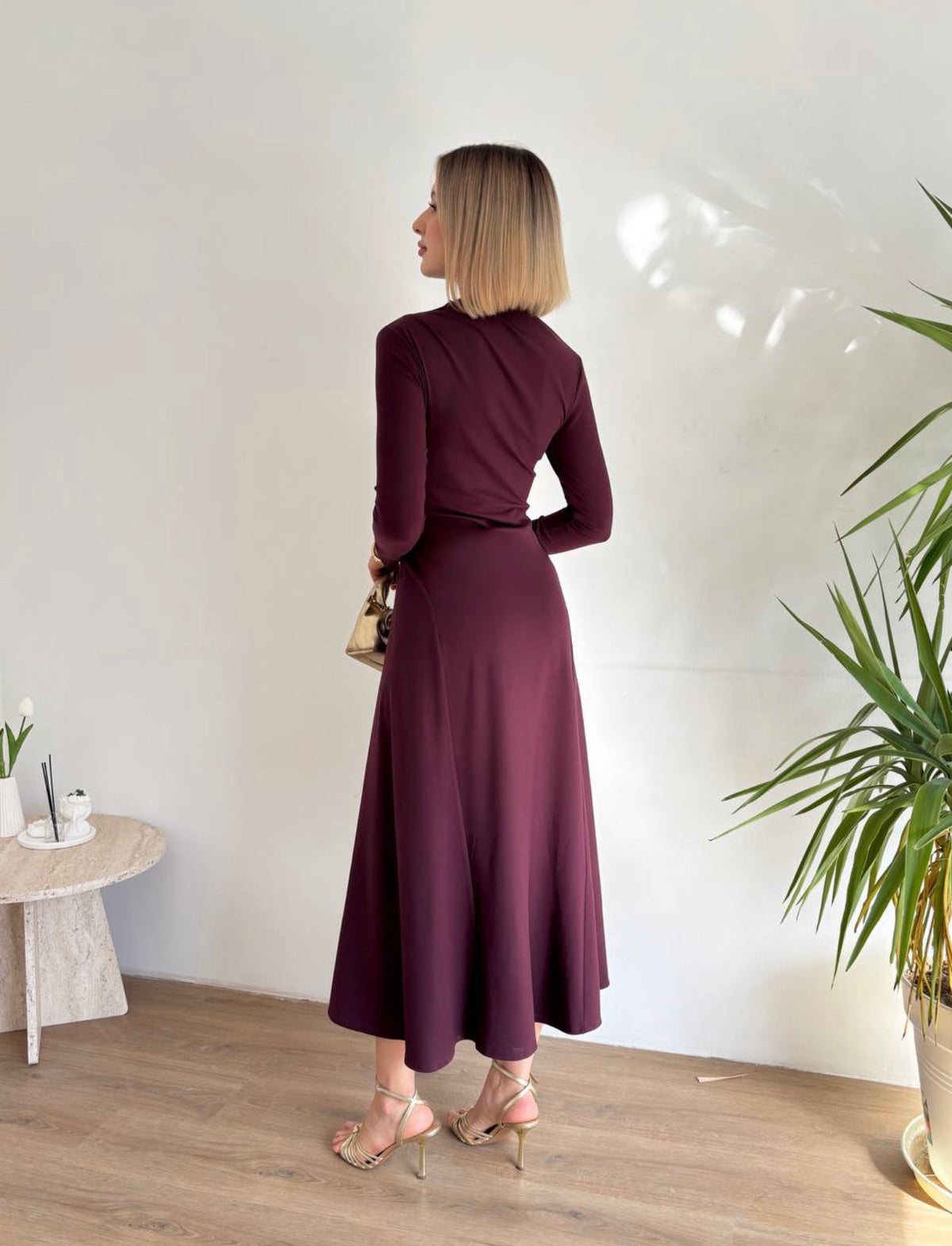 Long-Sleeve A-Line Maxi Dress ( Made in Turkey)