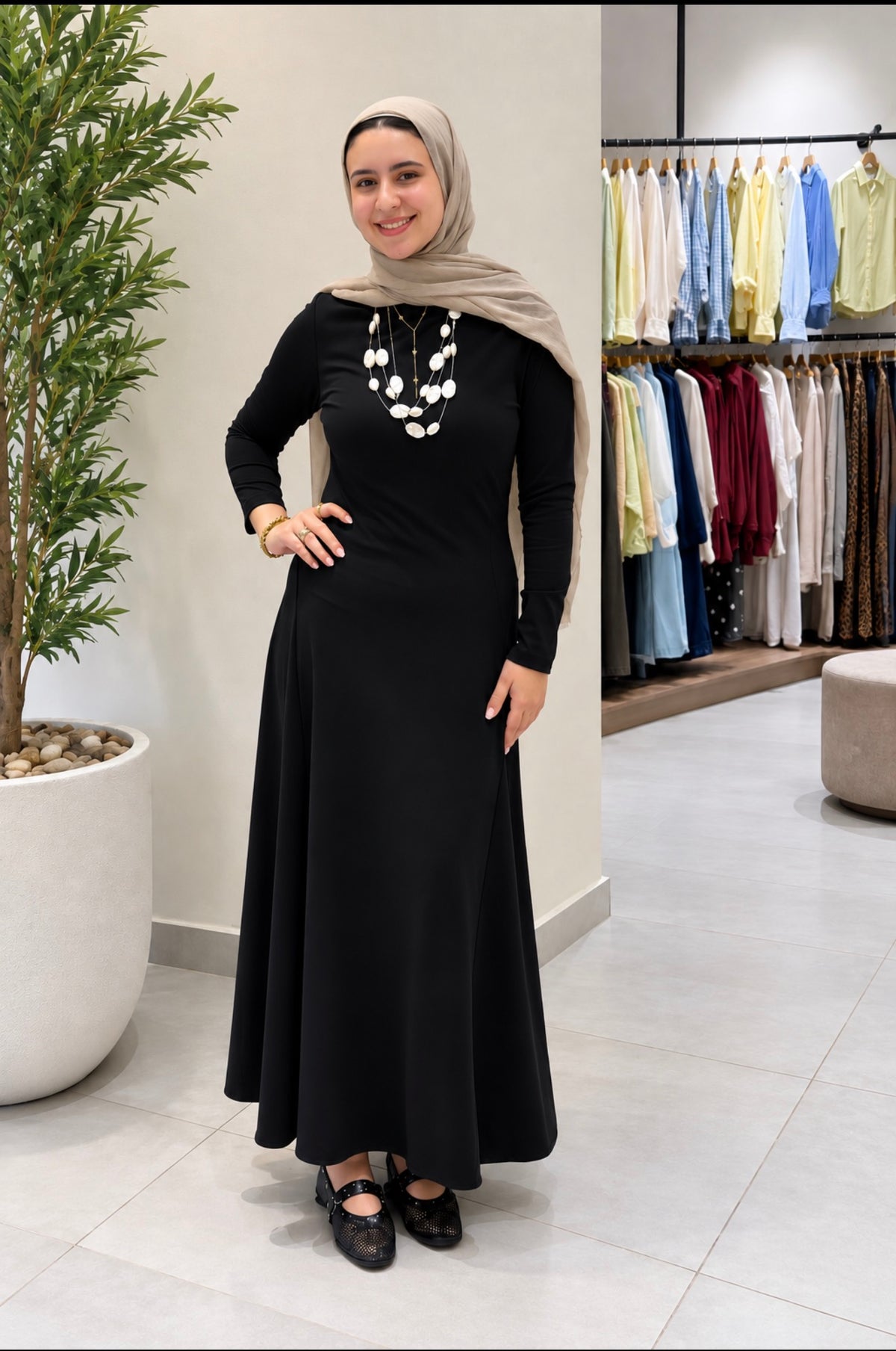 Long-Sleeve A-Line Maxi Dress ( Made in Turkey)