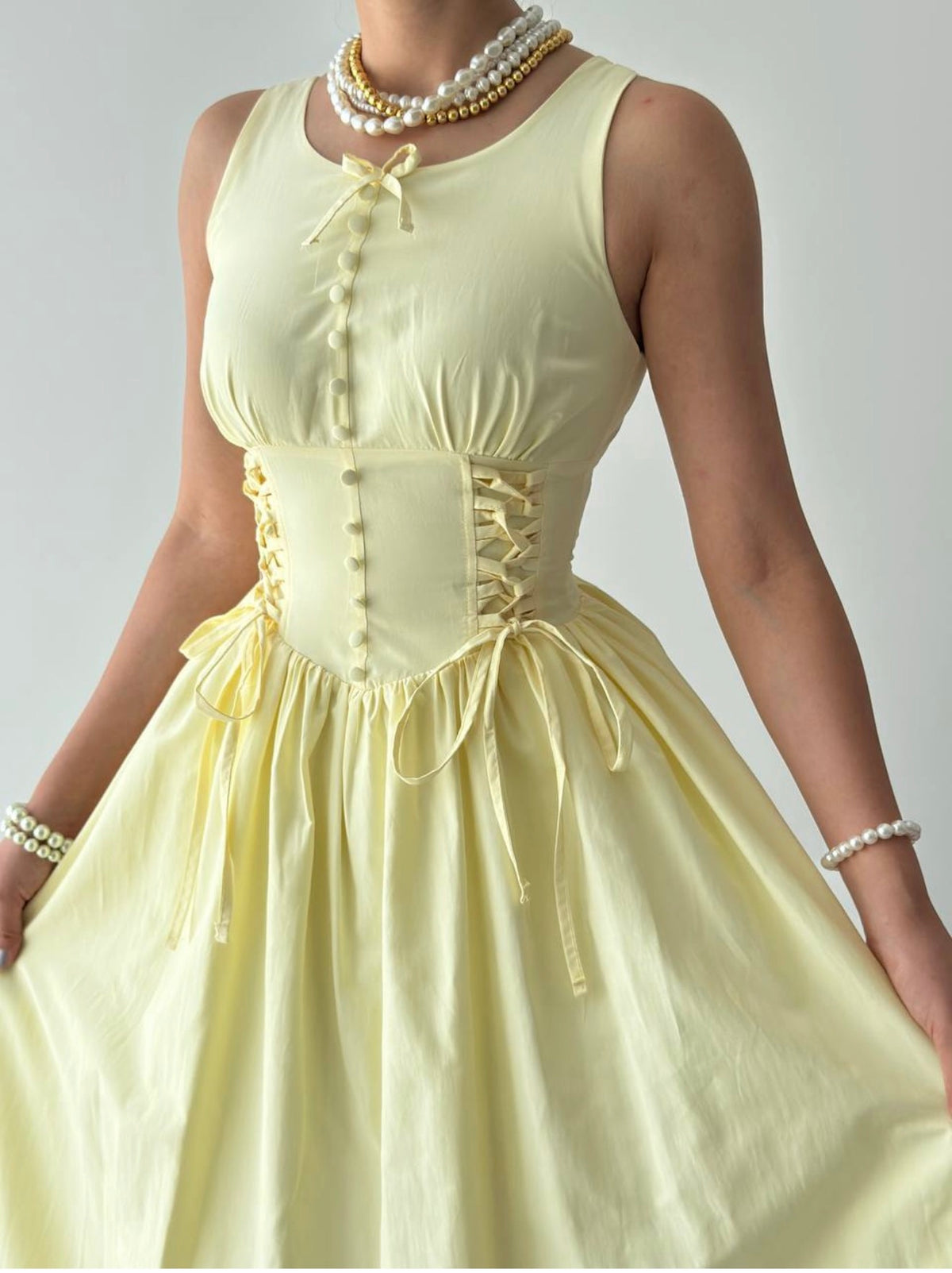 Lemon Yellow Button-Front Maxi Dress