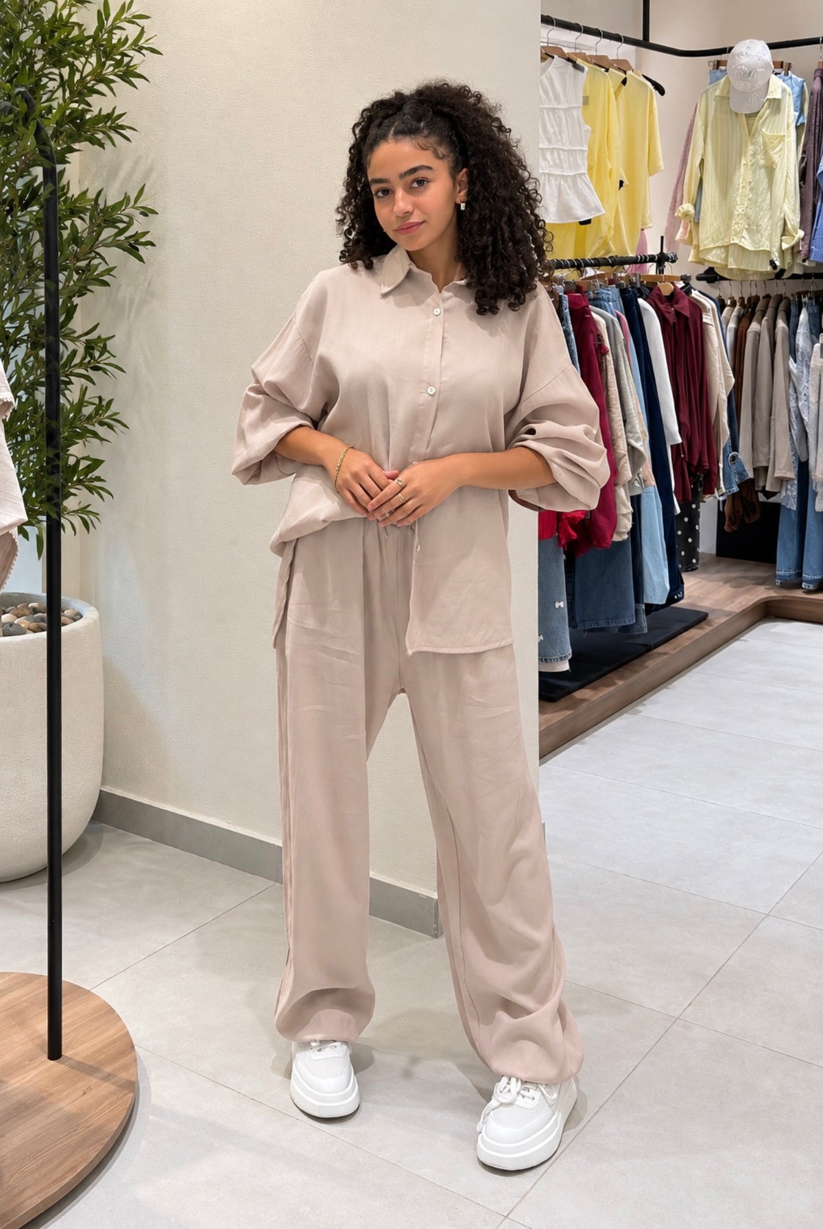 Beige Relaxed Shirt & Pants Set