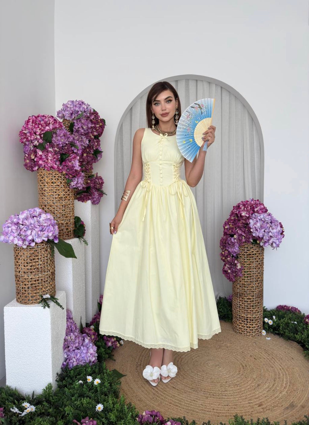 Lemon Yellow Button-Front Maxi Dress
