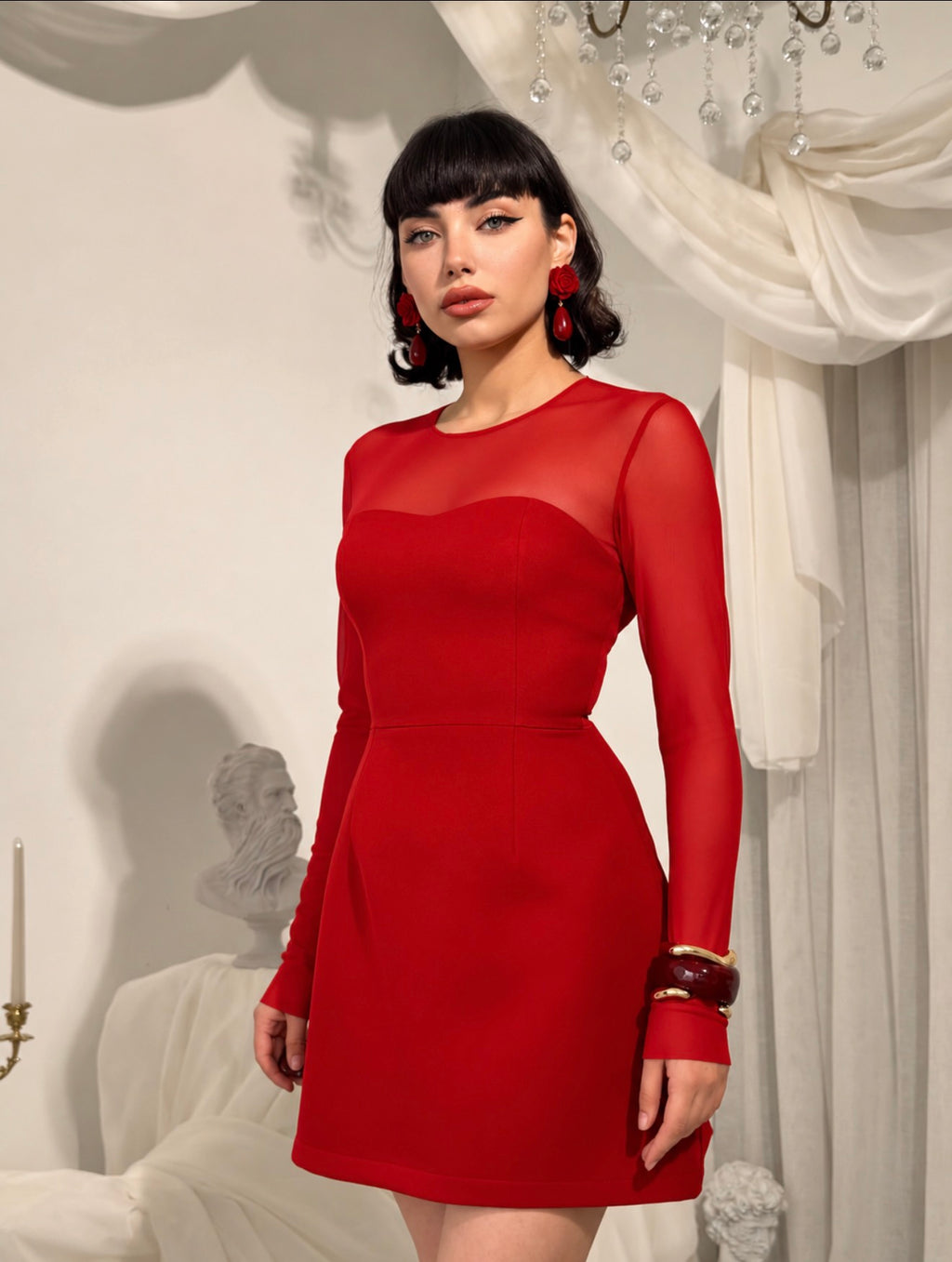 Red Mesh Mini Dress
