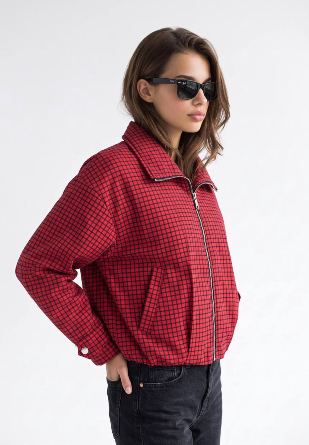 Red Checkered Zip-Up Jacket
