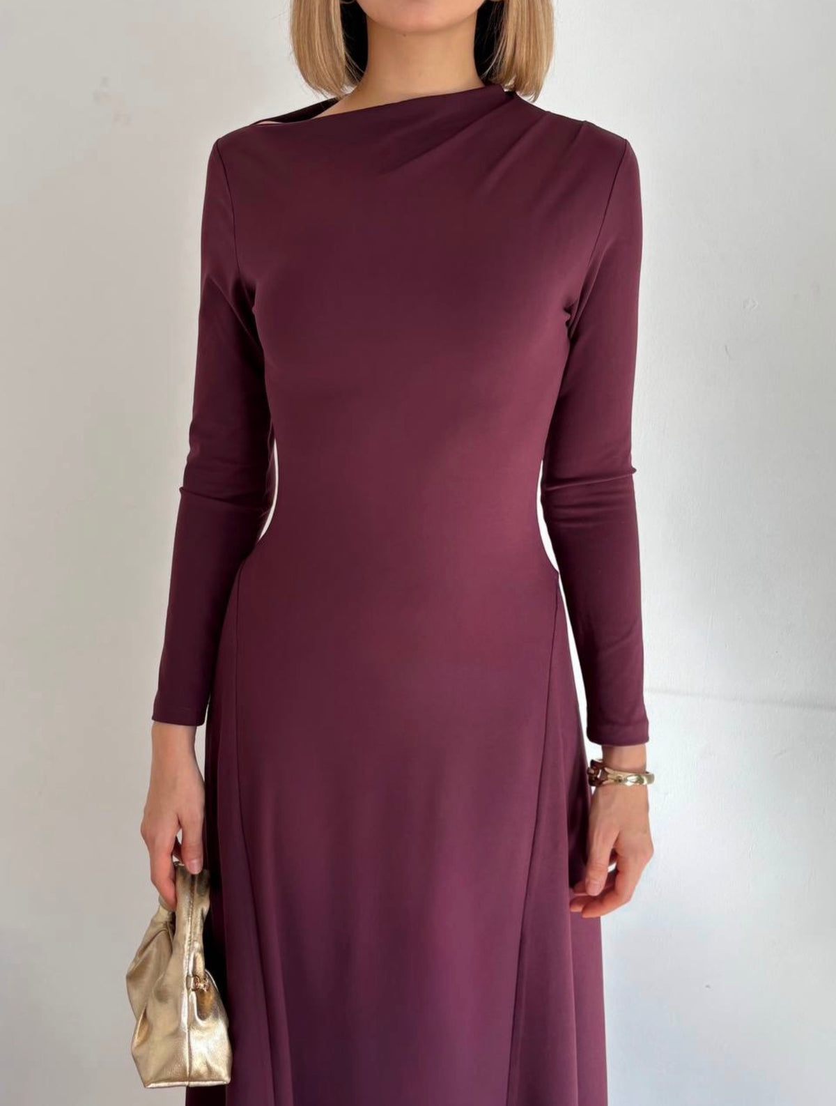 Long-Sleeve A-Line Maxi Dress ( Made in Turkey)
