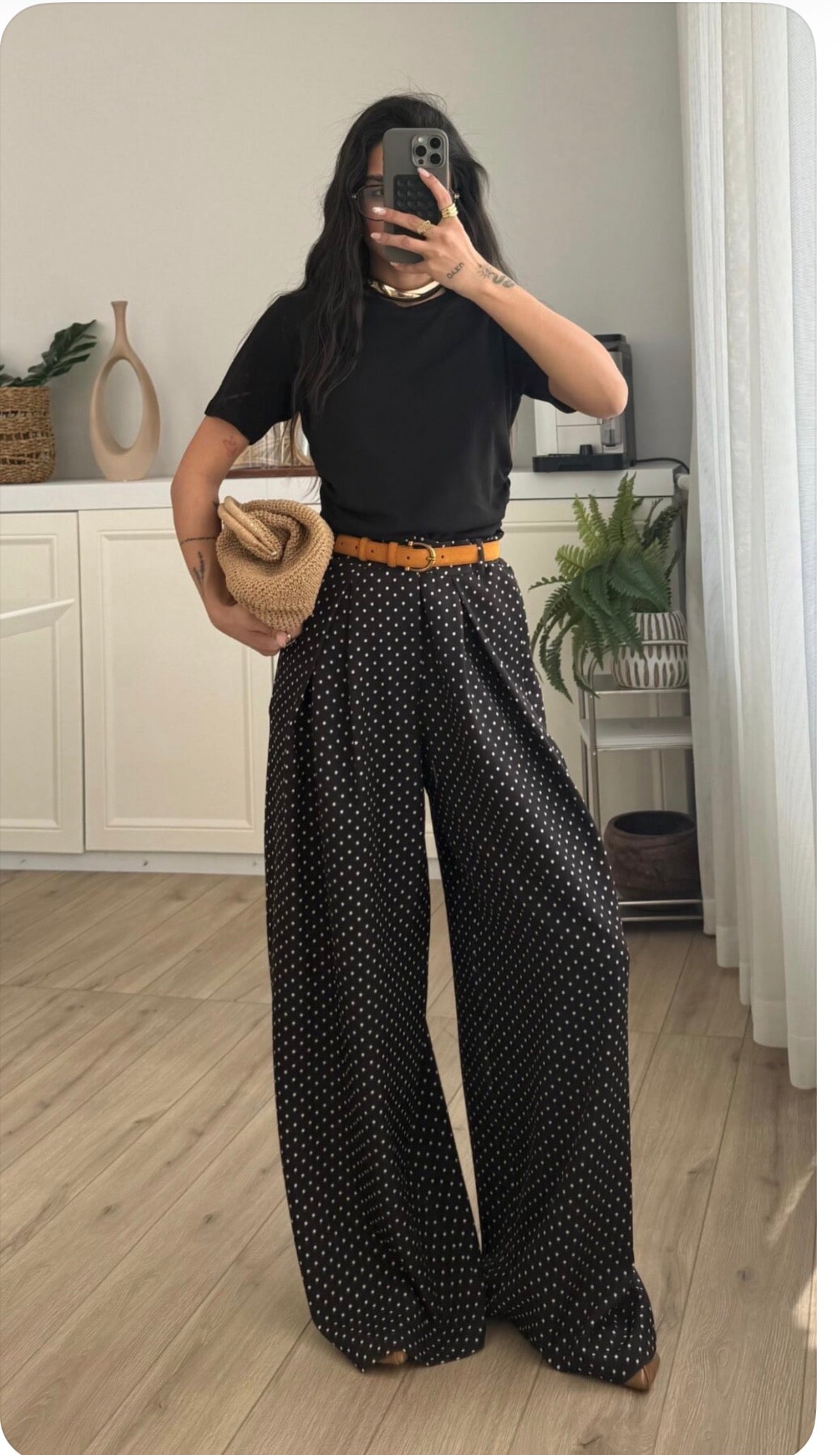 White Polka Dot Wide-Leg Pants