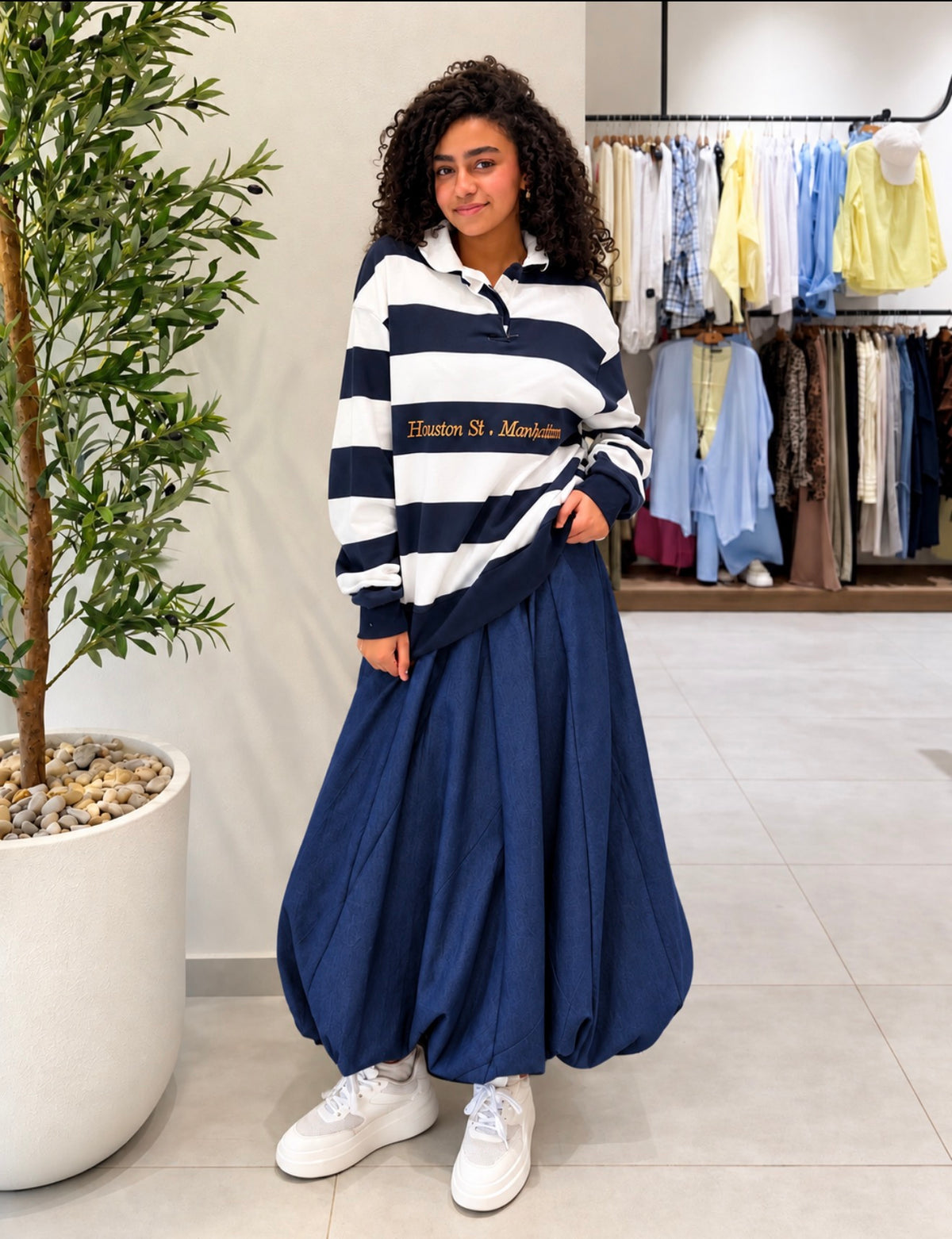 Navy Pleated Maxi Skirt