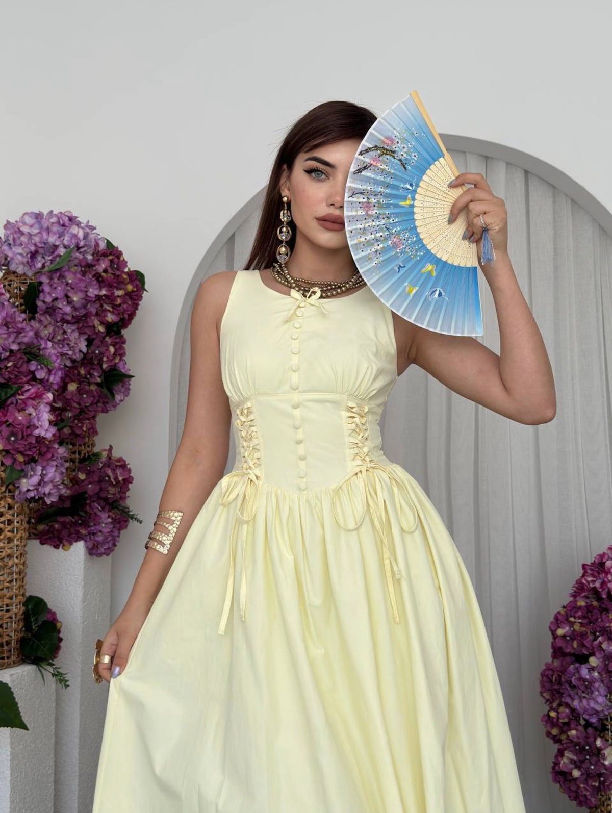 Lemon Yellow Button-Front Maxi Dress