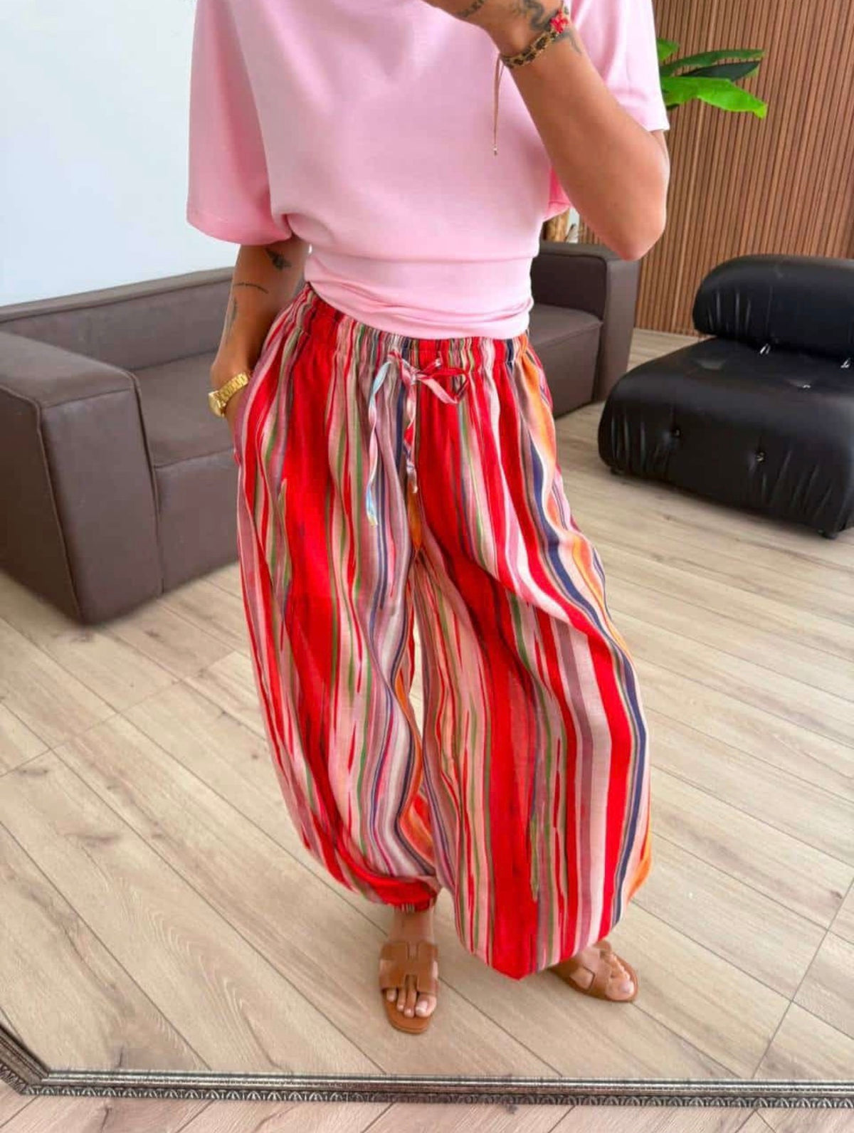 Multicolor Striped Wide-Leg Pants
