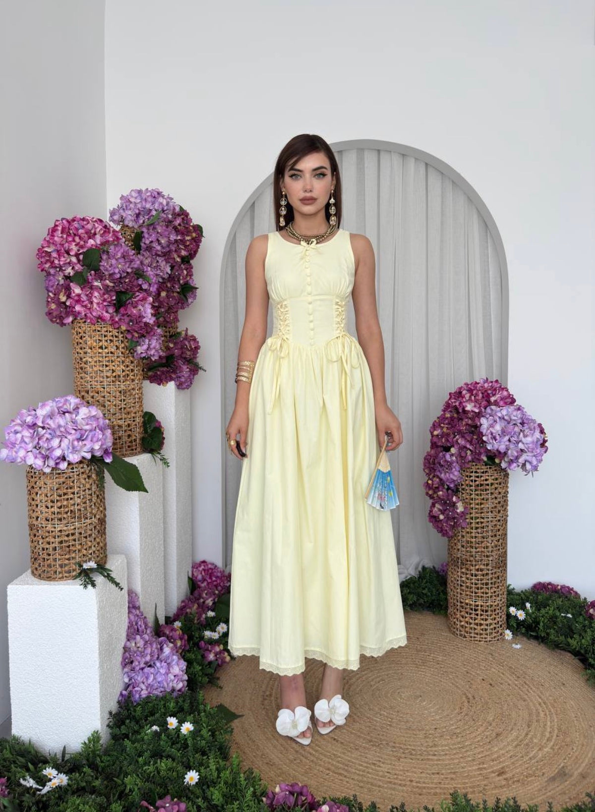 Lemon Yellow Button-Front Maxi Dress