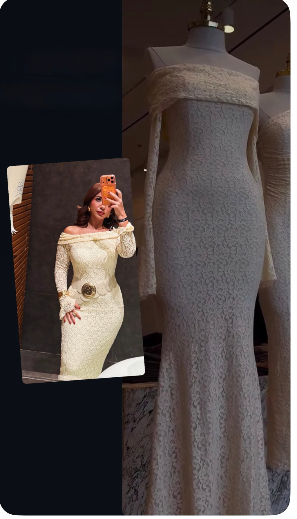 Ivory Lace Off-Shoulder Midi Dress