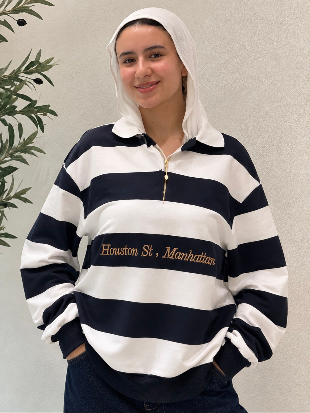 Navy & Ivory Striped Polo T shirt