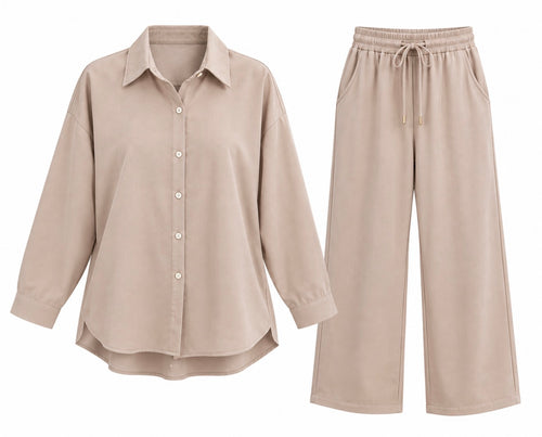 Beige Relaxed Shirt & Pants Set