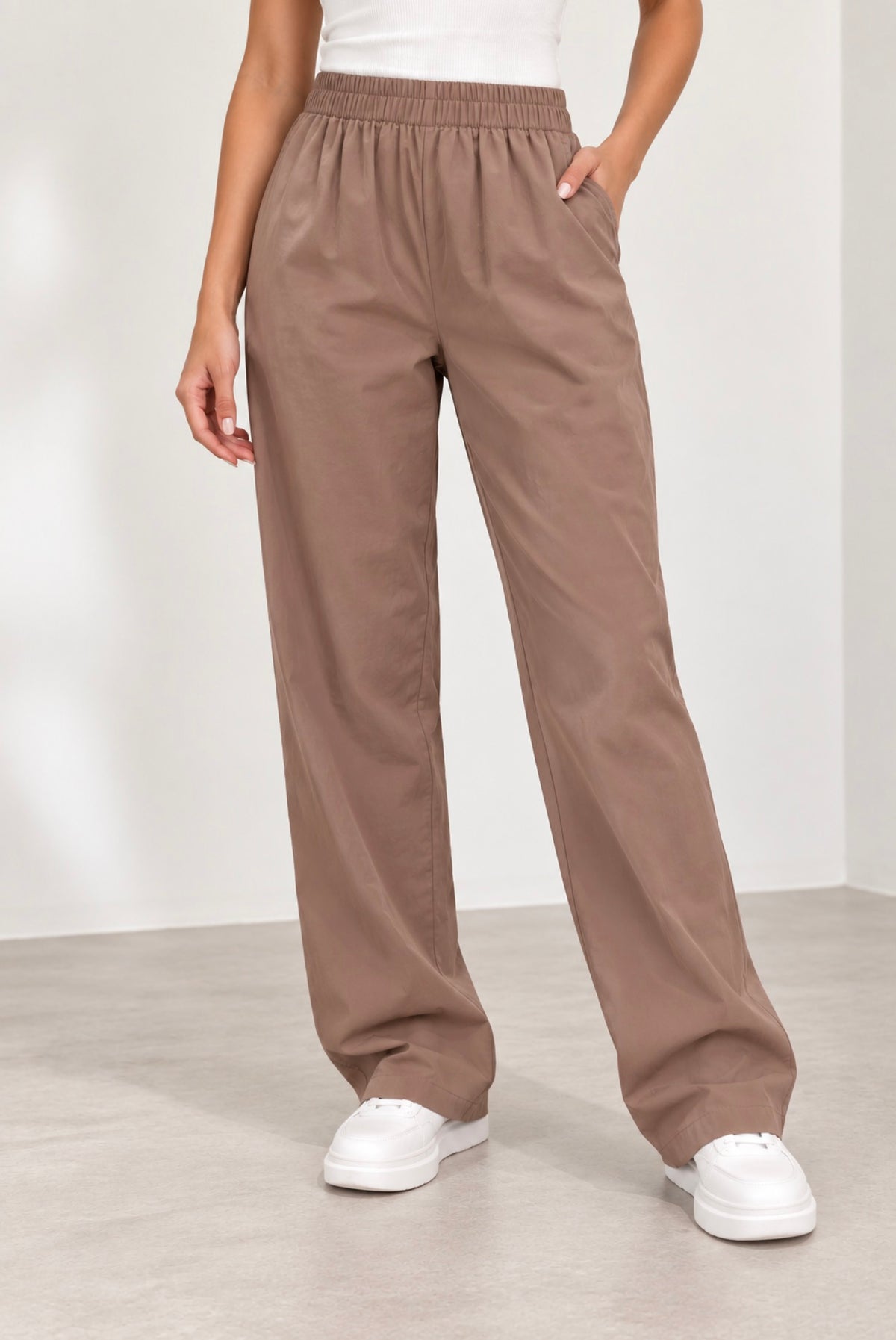 Taupe Wide-Leg Relaxed Pants