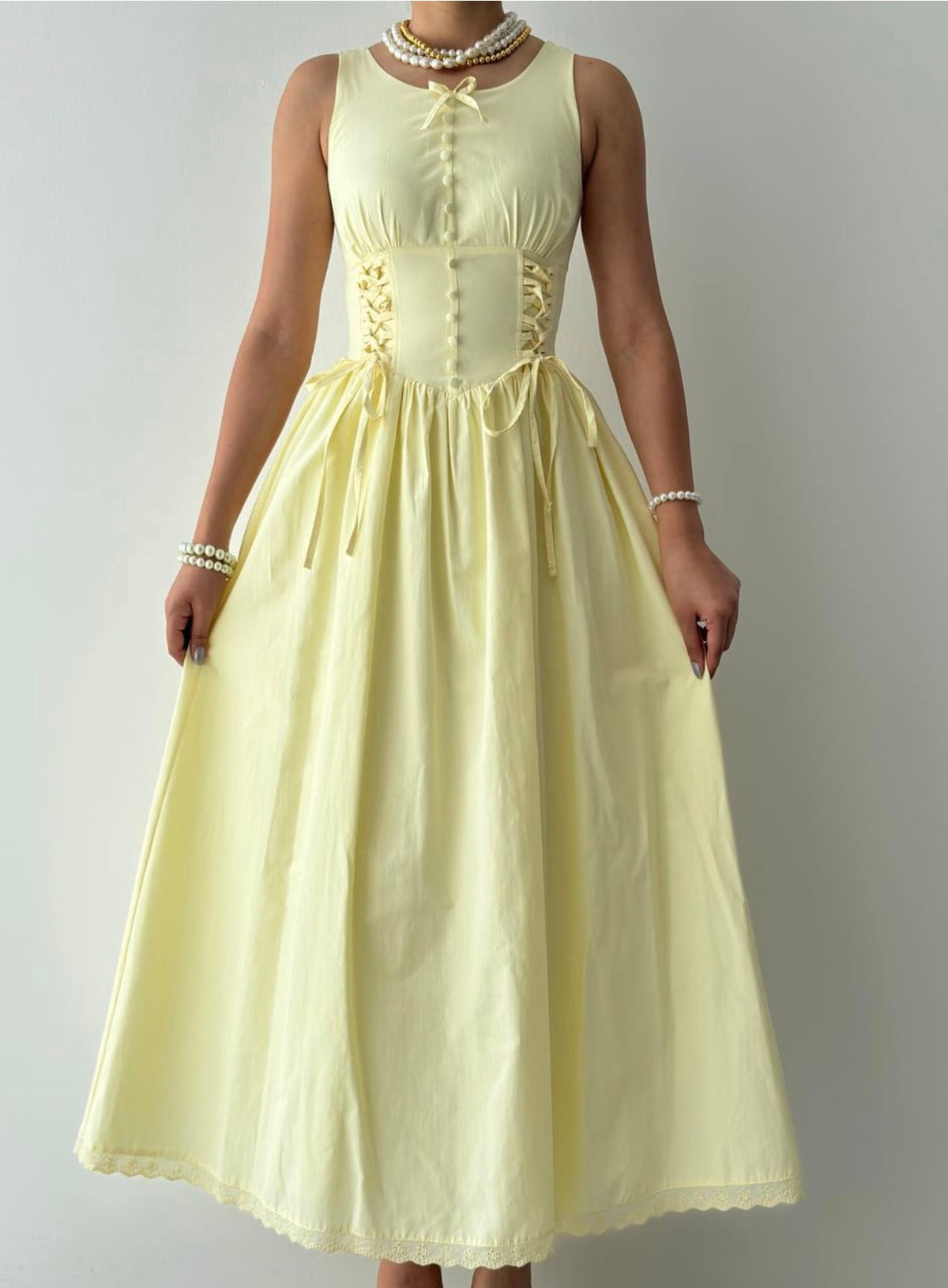 Lemon Yellow Button-Front Maxi Dress