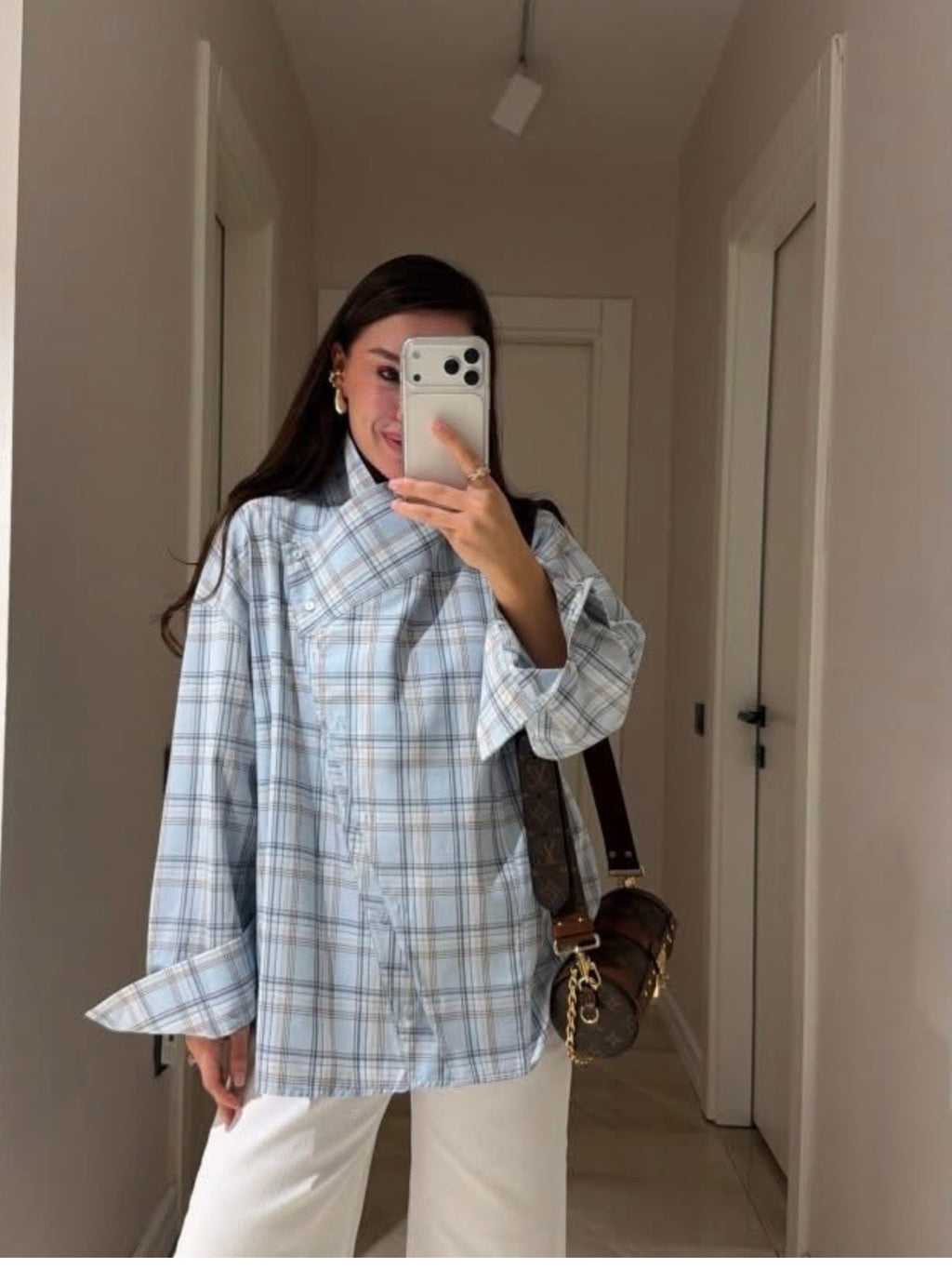 Blue Plaid Oversized Shirt Jacket