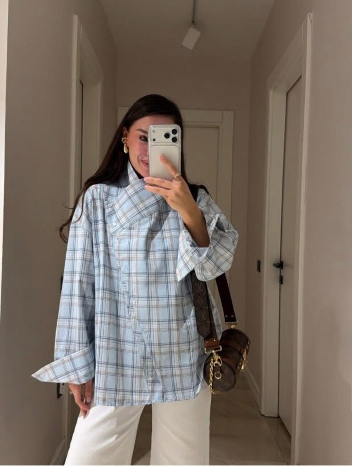 Blue Plaid Oversized Shirt Jacket