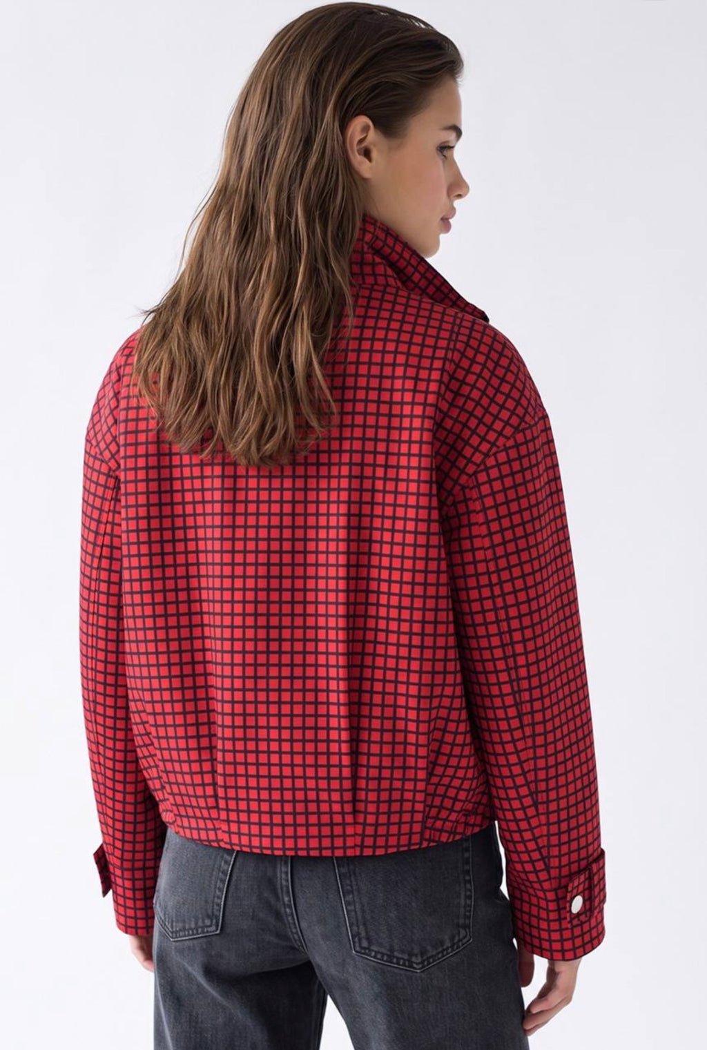 Red Checkered Zip-Up Jacket