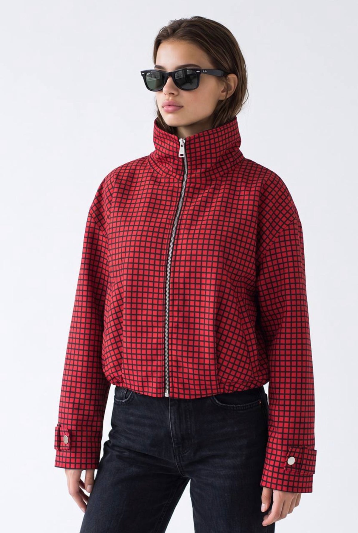 Red Checkered Zip-Up Jacket