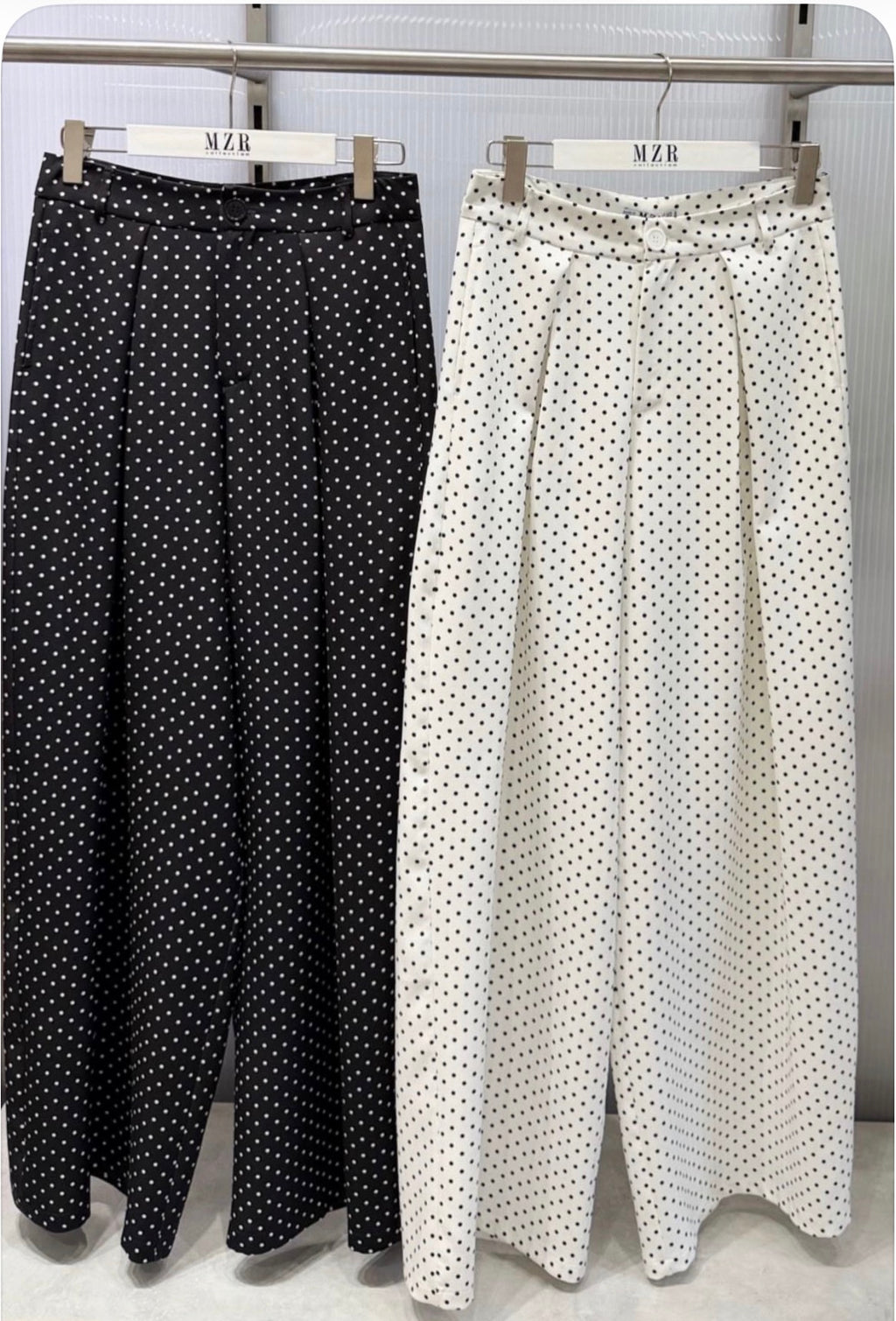 White Polka Dot Wide-Leg Pants