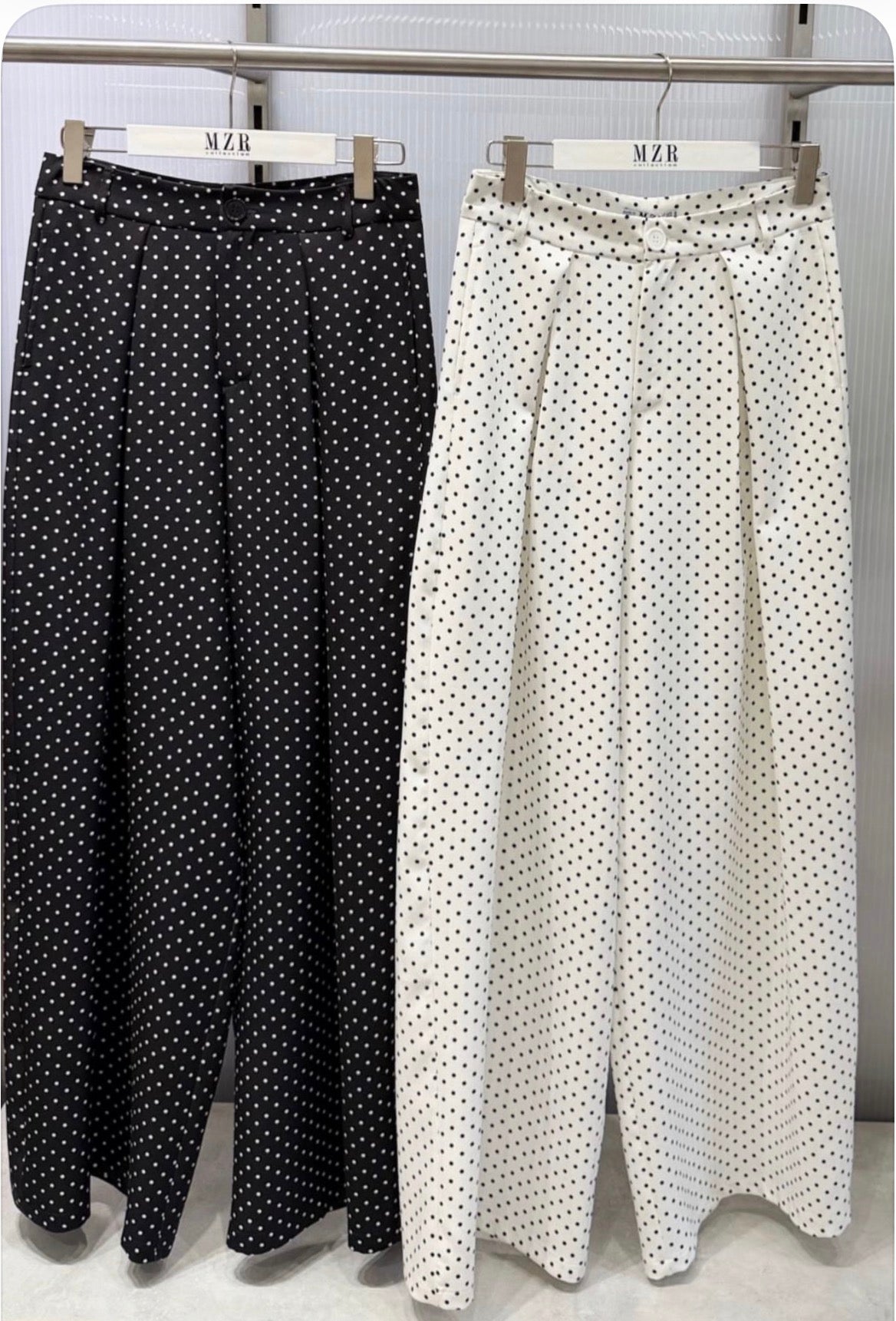 White Polka Dot Wide-Leg Pants