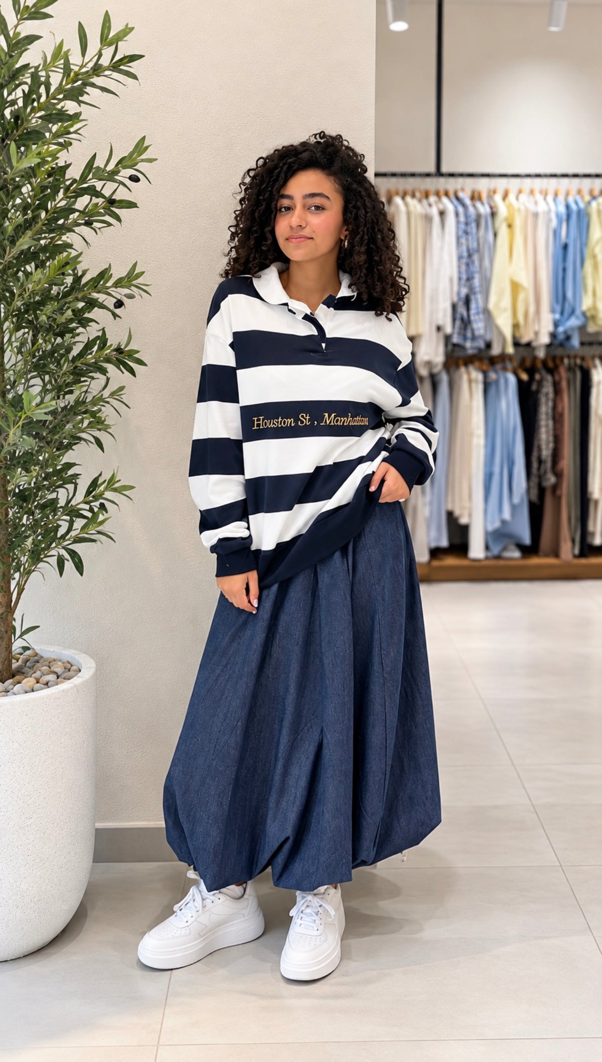 Navy & Ivory Striped Polo T shirt