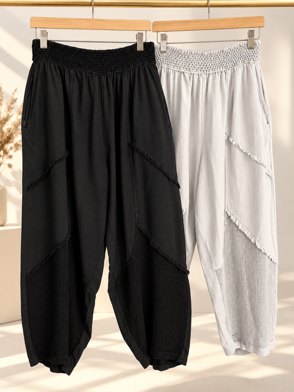 Black Relaxed Mesh Panel Pants