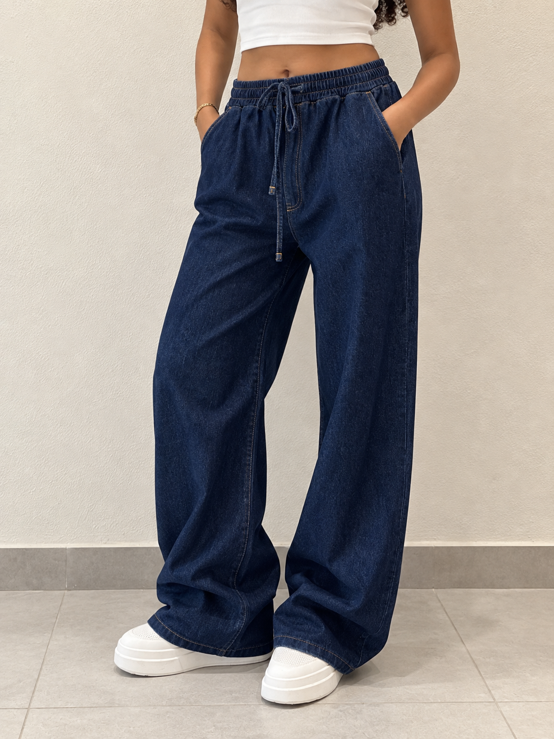 Dark Blue Wide-Leg Pants ( Made in Turkey)