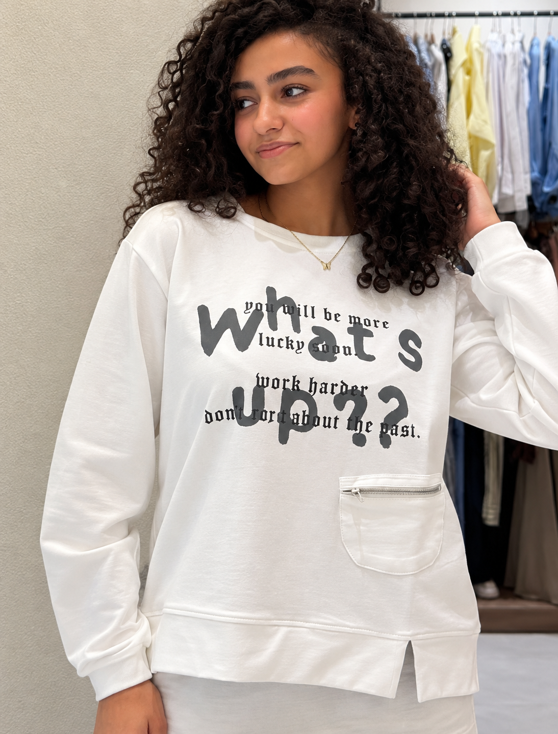 White Graphic Pocket Sweatshirt