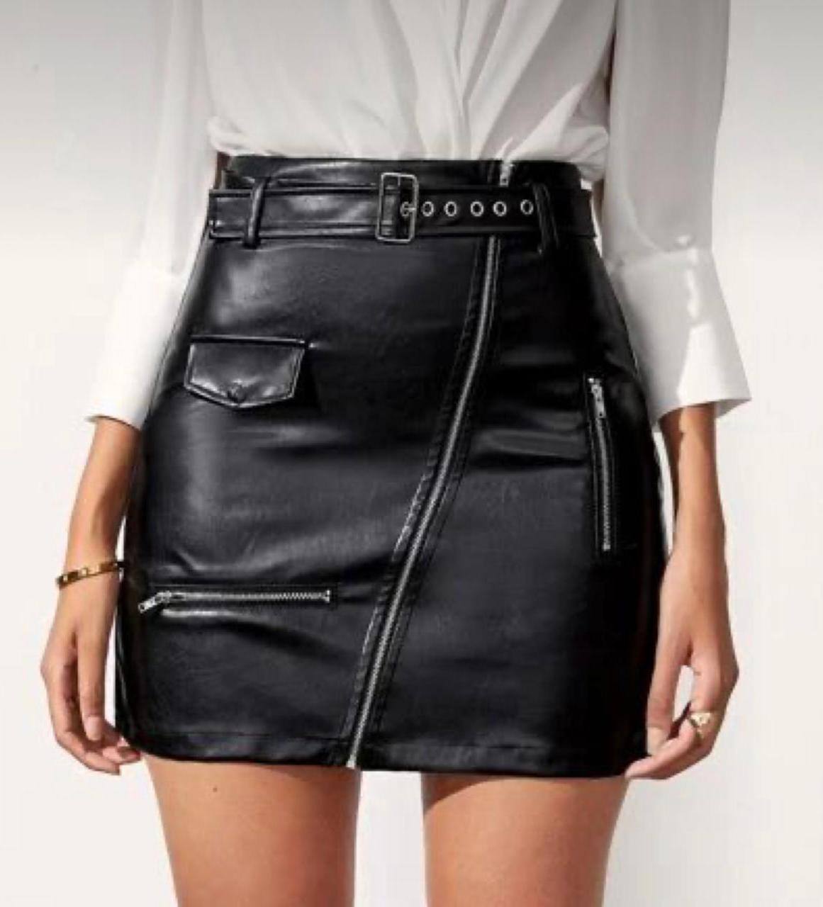 Leather skirt with belt