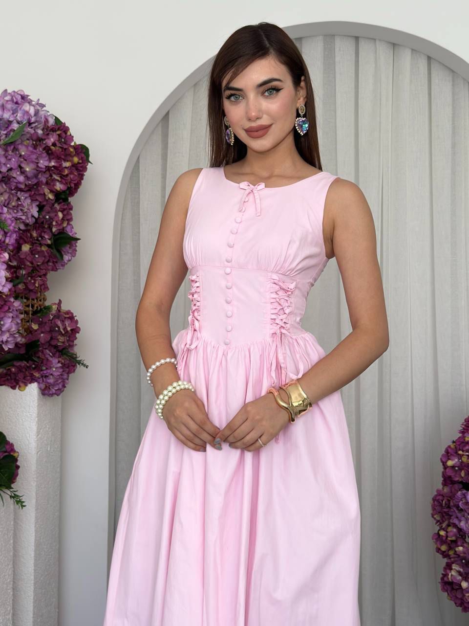 Blush Lace-Up Junior Dress