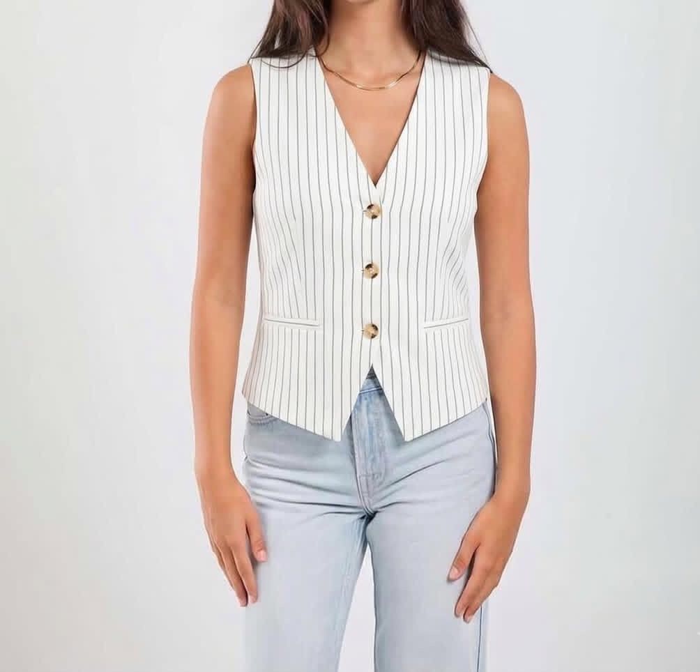 Chic Striped White & Black Vest