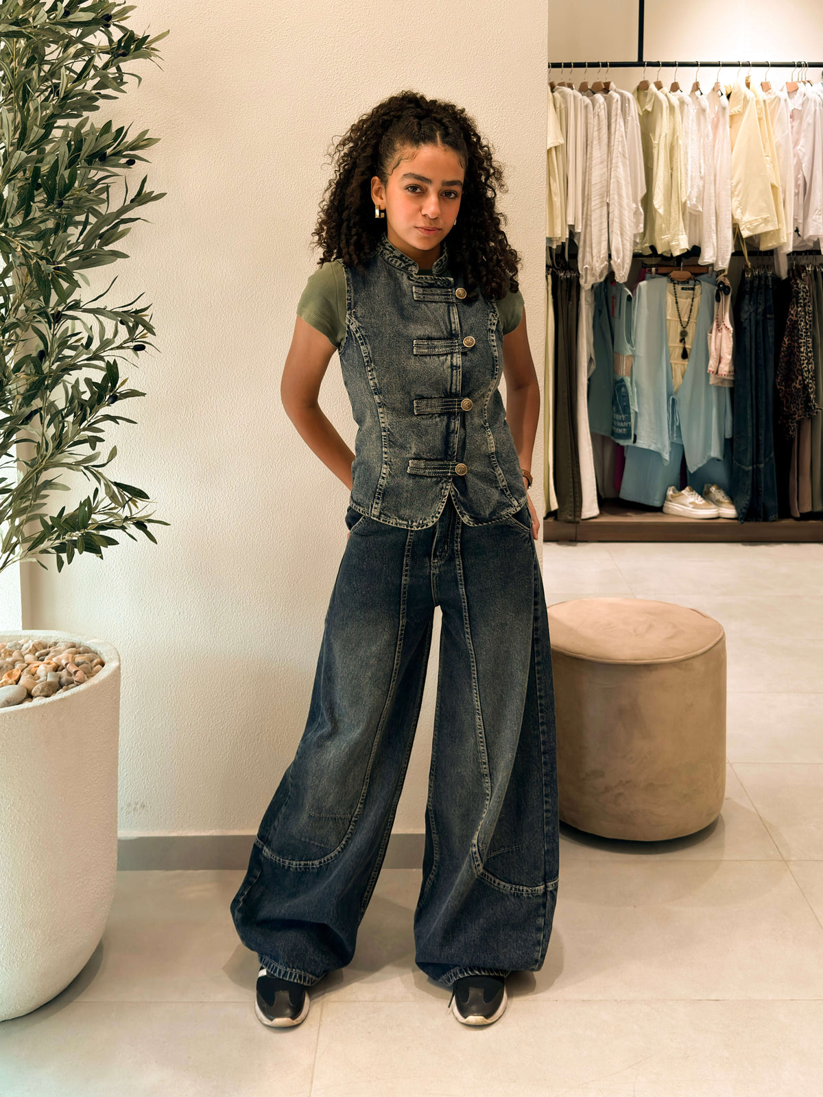 Denim Button-Front Vest
