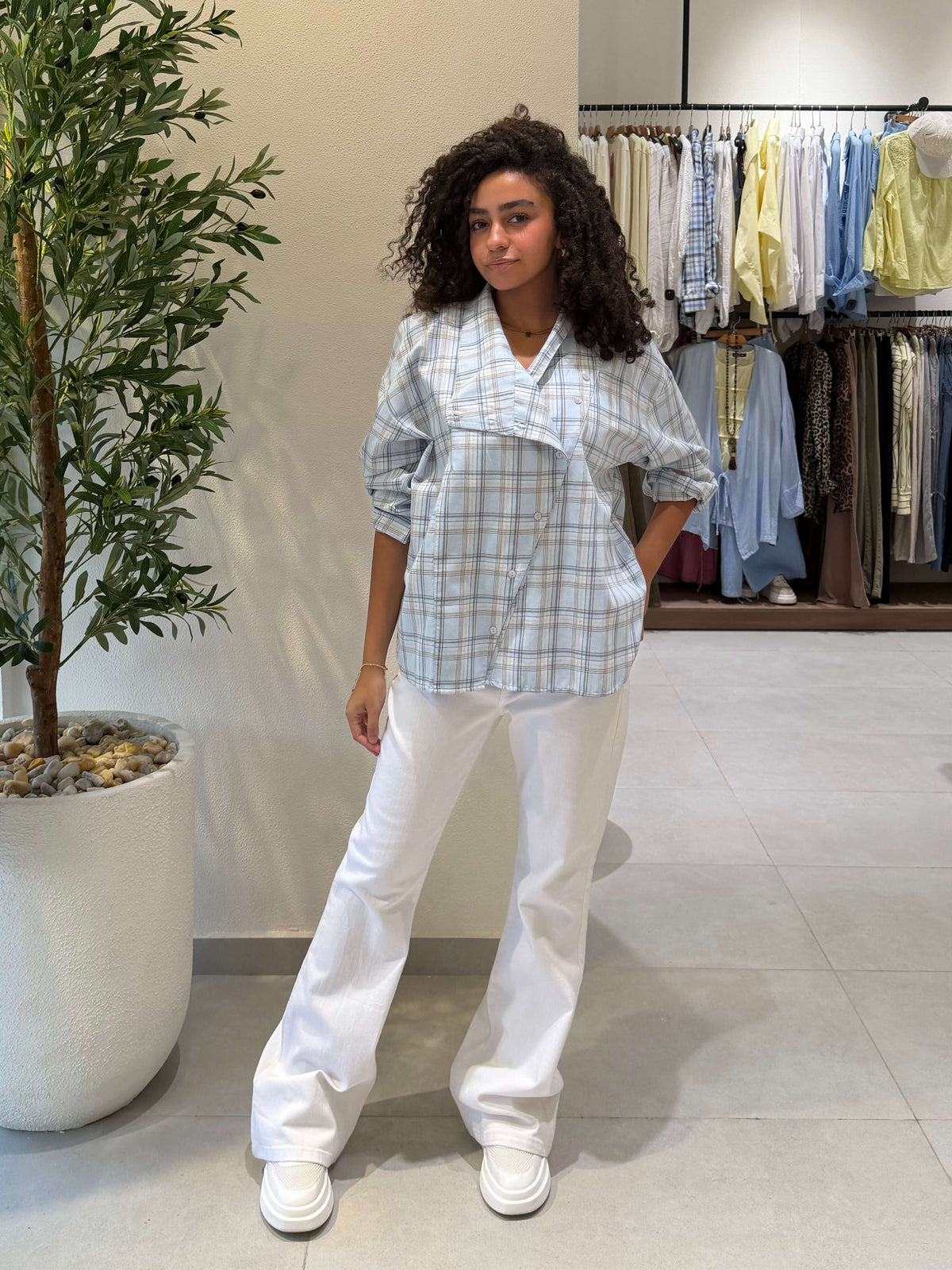 Blue Plaid Oversized Shirt Jacket