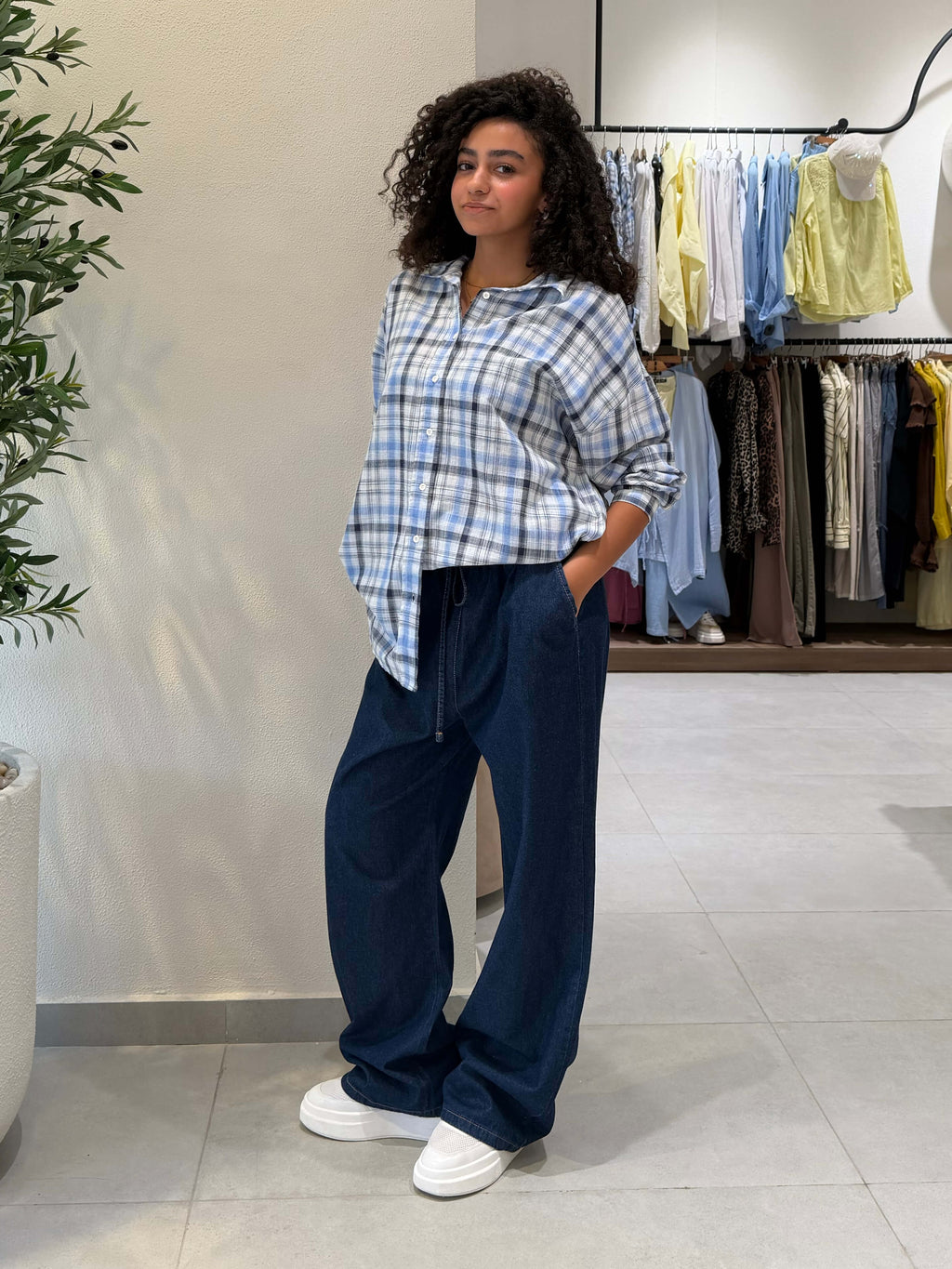 Blue & White Plaid Relaxed Shirt