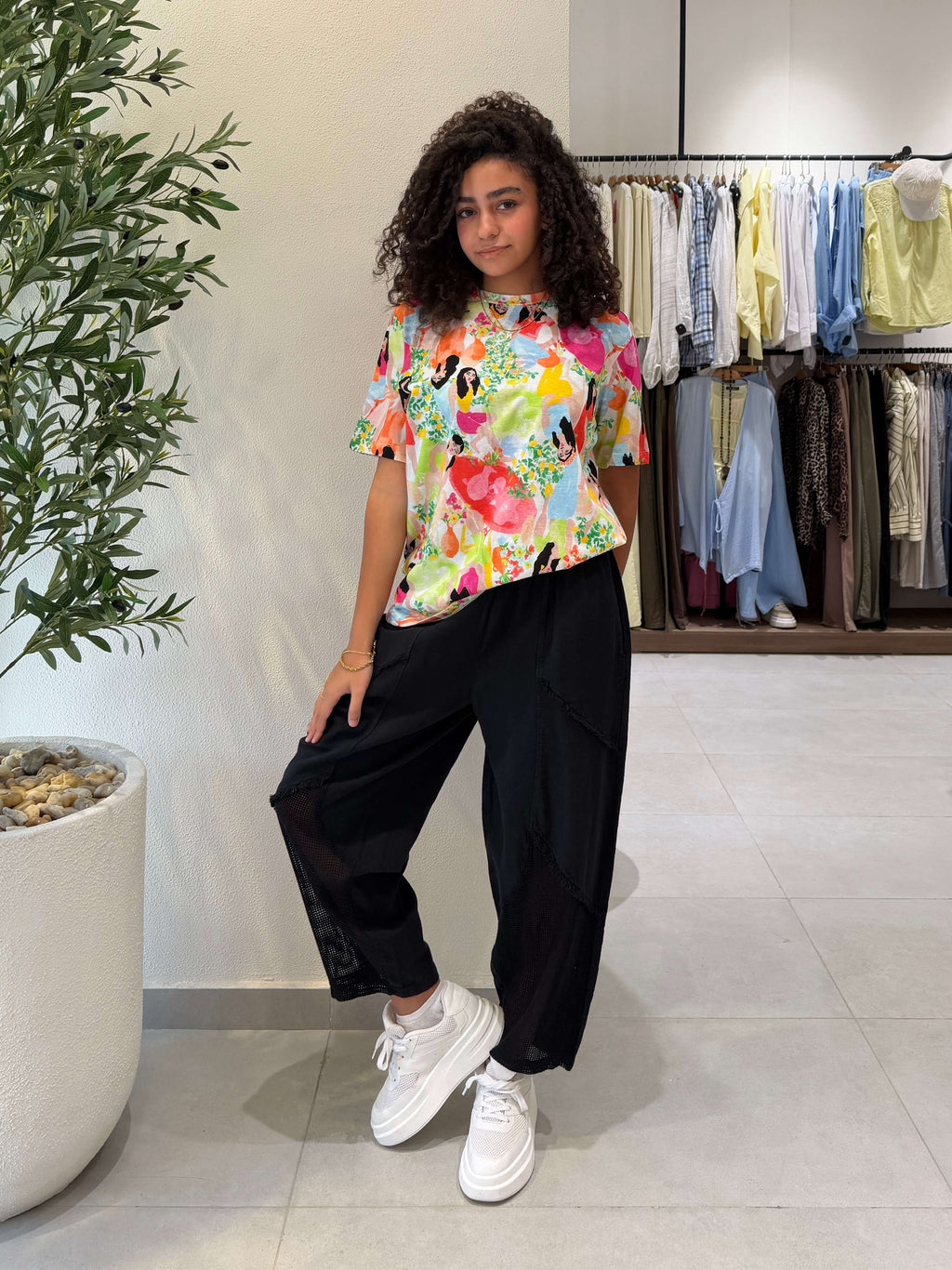 Black Relaxed Mesh Panel Pants