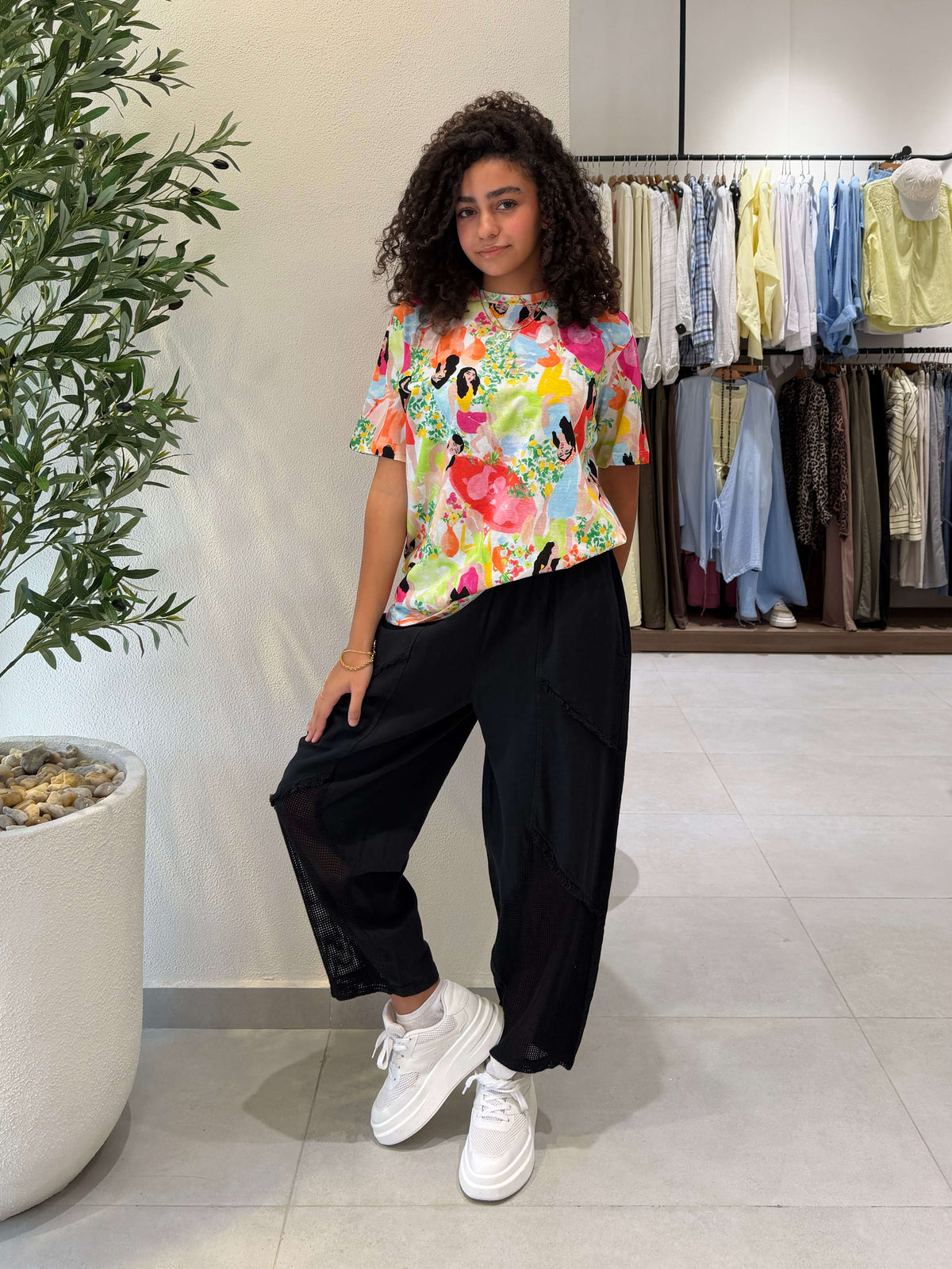 Black Relaxed Mesh Panel Pants