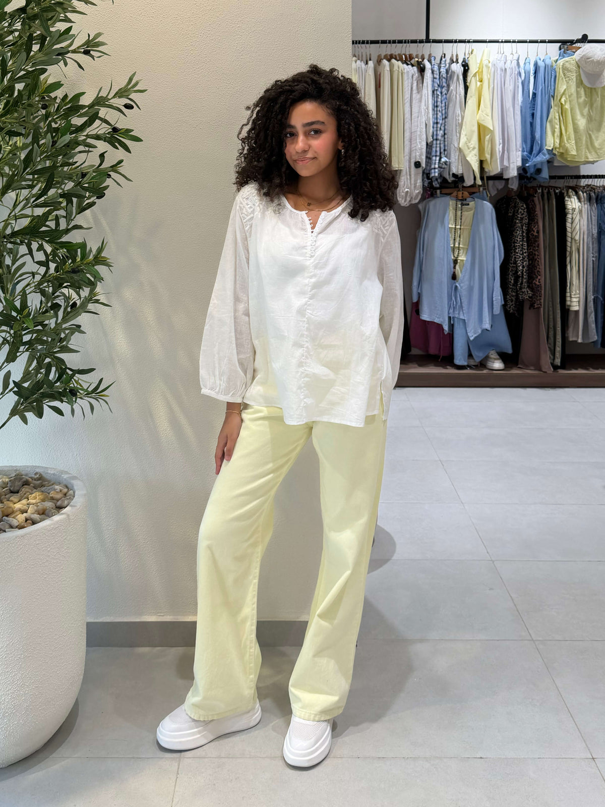 Pastel Yellow Straight-Leg Pants